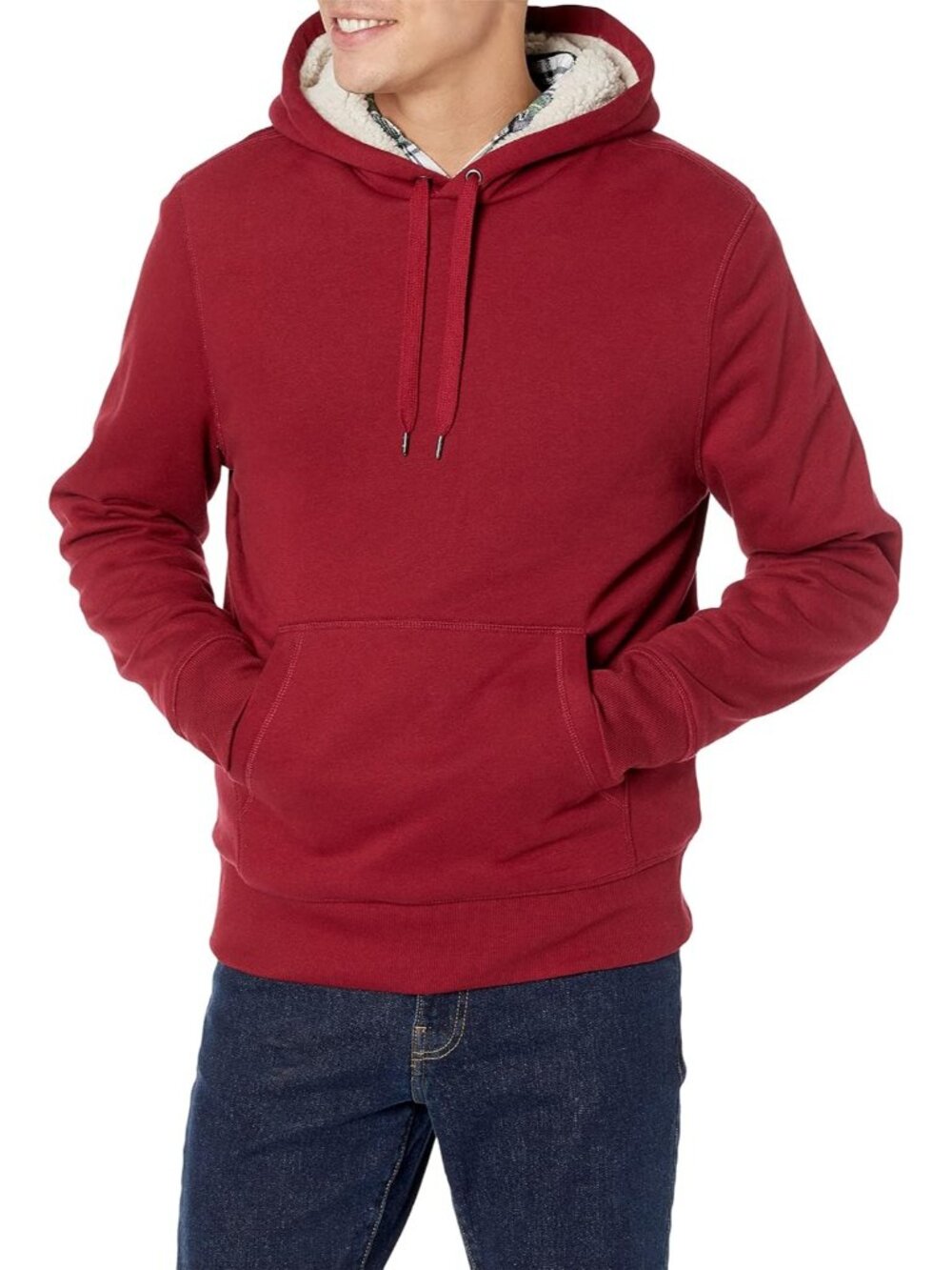 Amazon Essentials Men's Red Regular Fit Sherpa Lined Pullover Hoodies